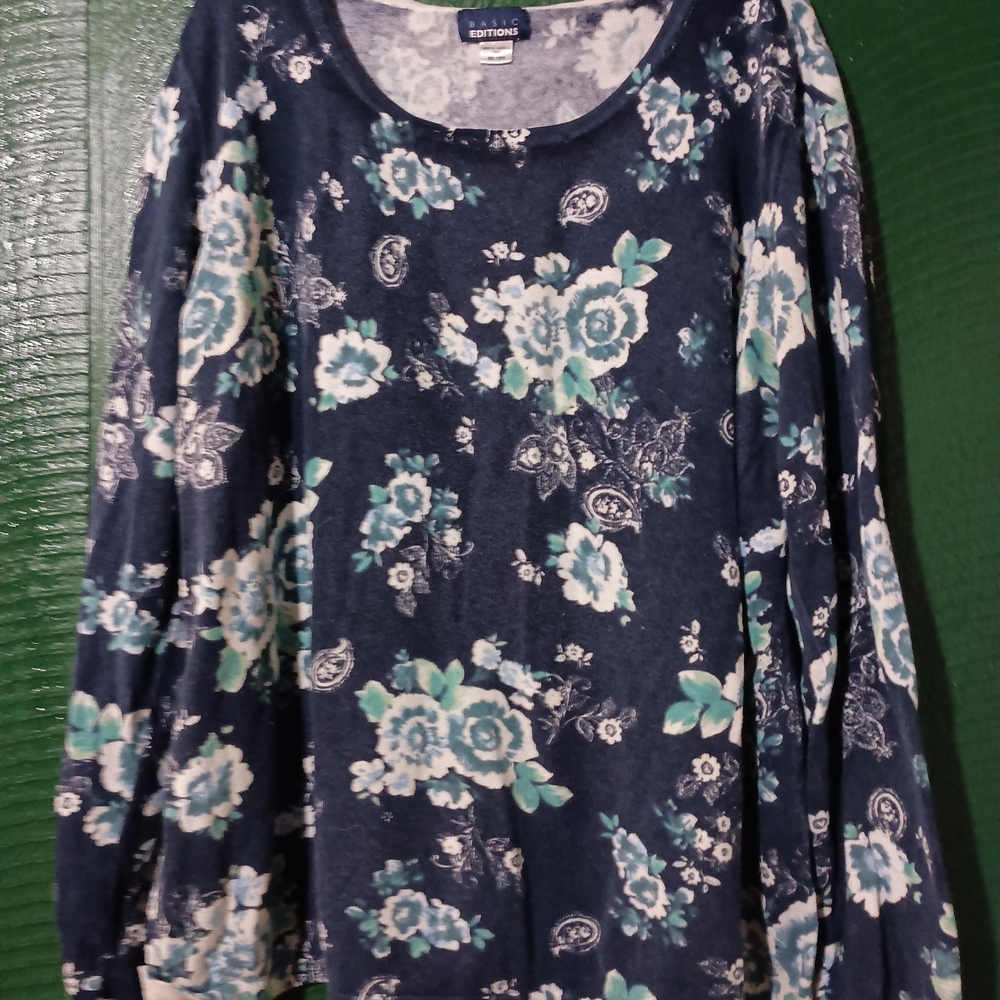 Basic Editions L/S Navy Floral Top - Picture 8 of 8